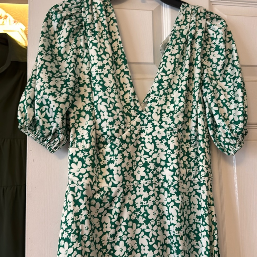 Alexia Admor Nola Puff Sleeve Fit Flare Midi Dress Floral Slit A Line Size 10